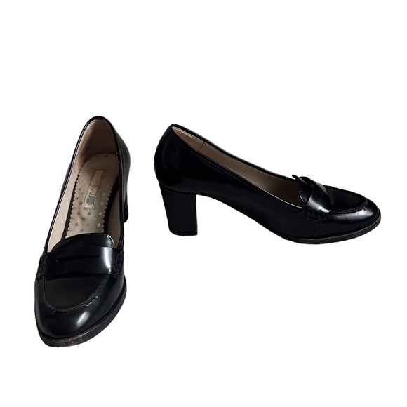 Boden Black Loafer High Heel Pumps Oxford Leather Women’s 38 7.5 - Picture 2 of 9